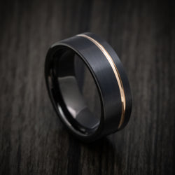 Black Tungsten Men's Ring with Rose Gold Inlay