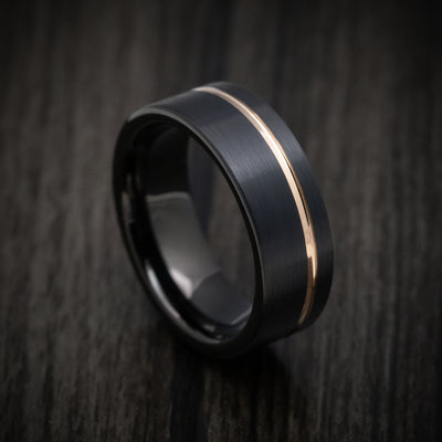 Black Tungsten Men's Ring with Golden Inlay