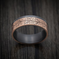 Darkened Tantalum and Leaf Design 14K Rose Gold Inlay Men's Ring