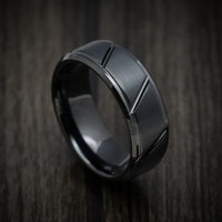 Black Tungsten Men's Ring with Geometric Pattern