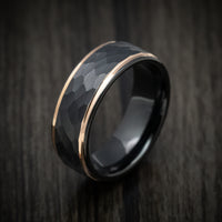 Black Tungsten Men's Ring with Rose Gold Edges