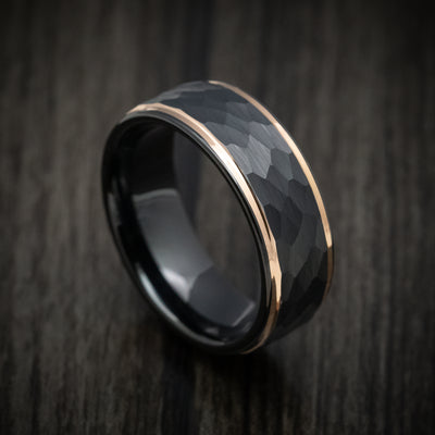 Black Tungsten Men's Ring with Golden Edges