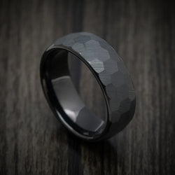 Black Tungsten Men's Ring with Rock Hammer Finish