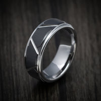Tungsten and Black Tungsten Geometric Pattern Men's Ring