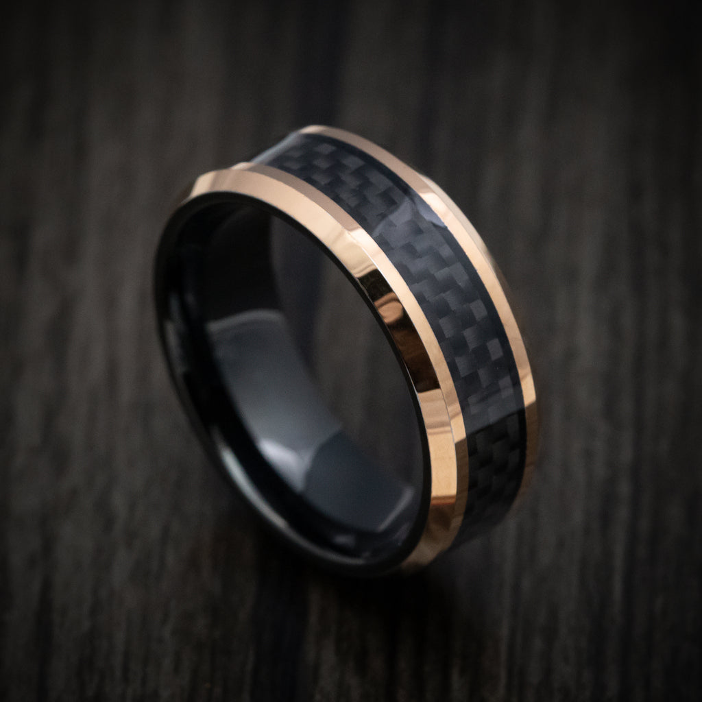 Carbon fiber and sales rose gold mens ring