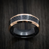 Rose Gold and Black Tungsten Men's Ring with Carbon Fiber Inlay