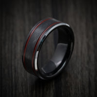 Black Tungsten Men's Ring with Red Line Inlays