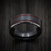 Black Tungsten Men's Ring with Red Line Inlays