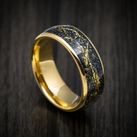 Yellow Gold Tungsten Men's Ring with Black and Gold Galaxy Inlay