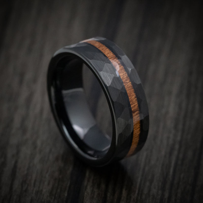 Black Tungsten Men's Ring with Koa Wood Inlay