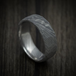 Damascus Steel Men's Ring with Hammer Rock Finish Custom Made