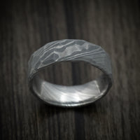 Damascus Steel Men's Ring with Hammer Rock Finish Custom Made