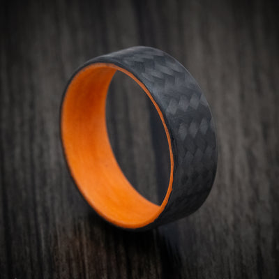 Carbon Fiber Men's Ring with Orange Glow Sleeve