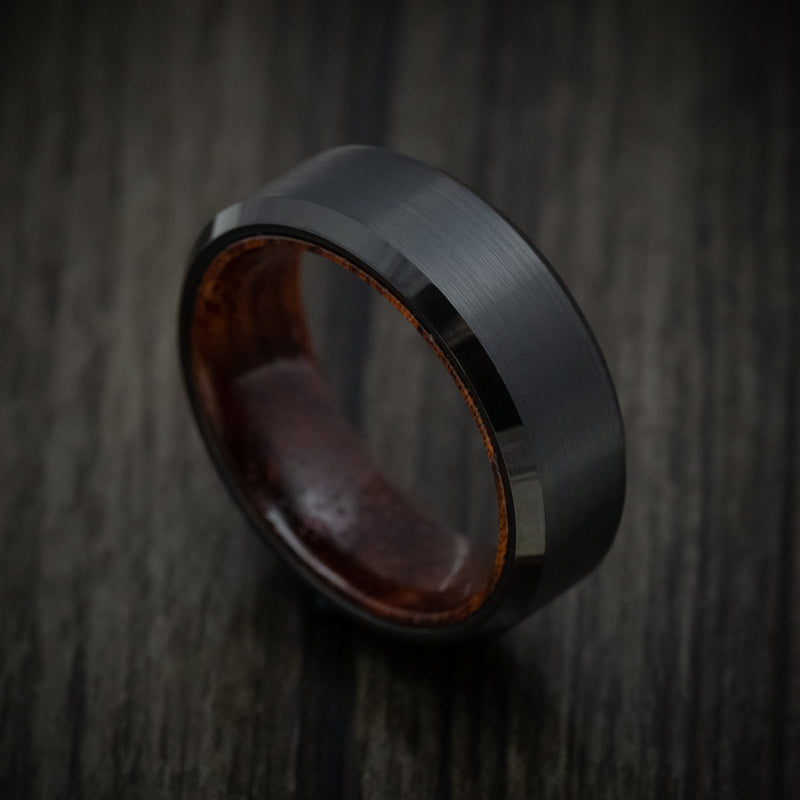 Black Tungsten Men's Ring with Sapele Wood Sleeve
