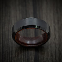 Black Tungsten Men's Ring with Sapele Wood Sleeve