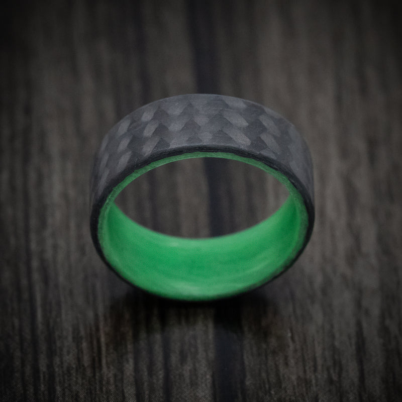 Carbon Fiber Men's Ring with Green Glow Sleeve