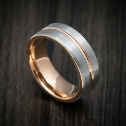 Tungsten Men's Ring with Rose Gold Inlay and Sleeve