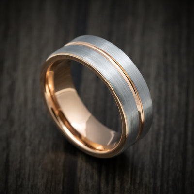 Tungsten Men's Ring with Golden Inlay and Sleeve