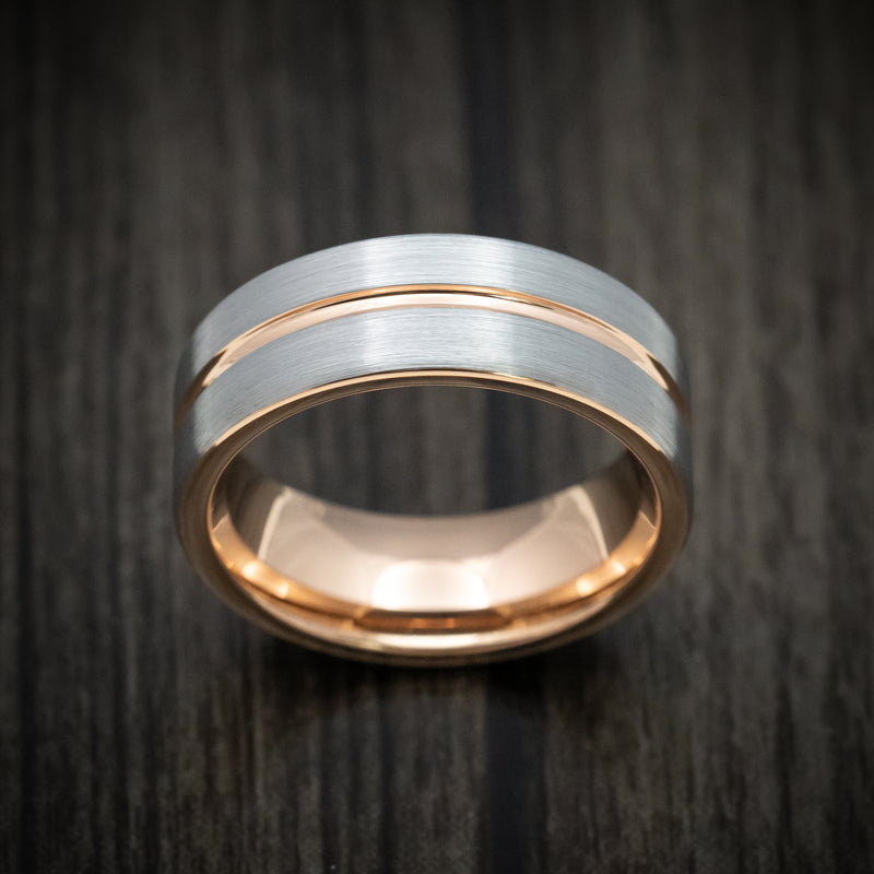 Tungsten Men's Ring with Rose Gold Inlay and Sleeve