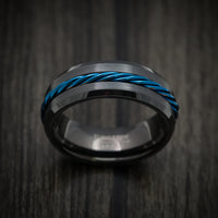 Black Tungsten Men's Ring with Anodized Blue Rope Inlay