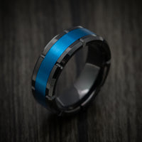 Black Tungsten Men's Ring with Anodized Blue Inlay