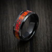 Black Tungsten Men's Ring with Red Fire Opal Inlay