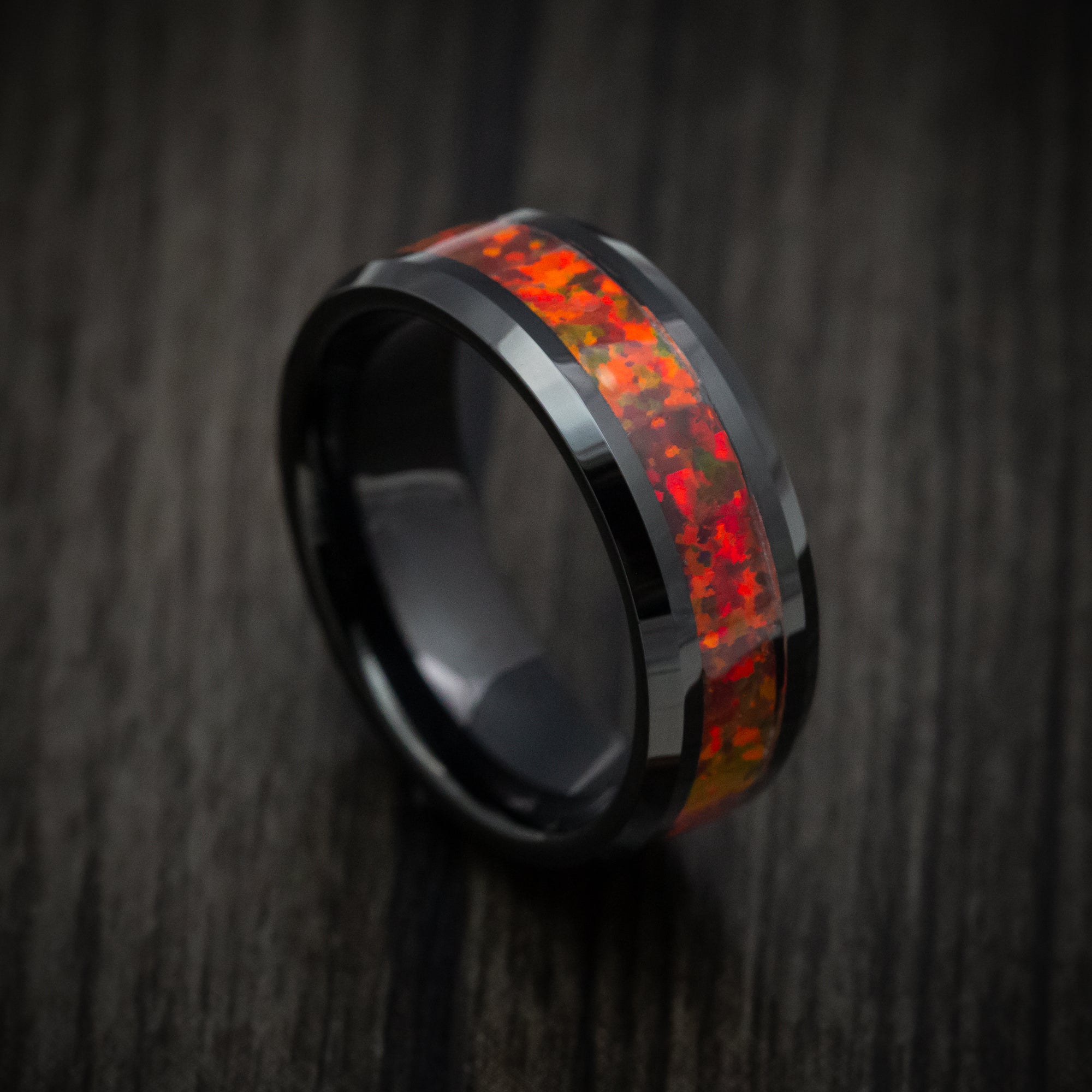 forbruger At lyve fantom Black Tungsten Men's Ring with Red Fire Opal Inlay | Revolution Jewelry