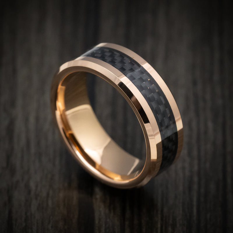 Columbus 14k Yellow Gold Wedding Band with Black & Red Carbon Fiber In– The  Artisan Rings