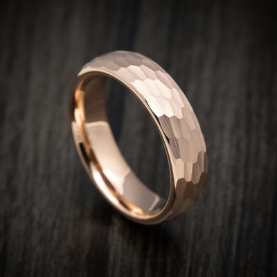 Golden Tungsten Men's Ring with Hammer Finish