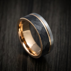 Rose Gold and Black Tungsten Tri-Tone Men's Ring