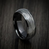 Black Tungsten Men's Ring with Silver Wire Inlay