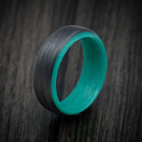 Carbon Fiber Men's Ring with Teal Glow Sleeve