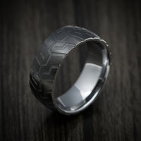 Black Tungsten Men's Ring with Tire Tread Pattern