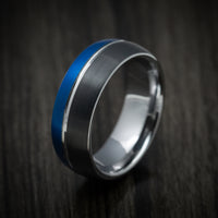 Black Tungsten Men's Ring with Anodized Blue Accent