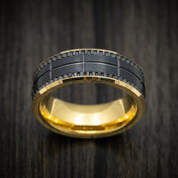 Yellow Gold Tungsten and Black Tungsten Men's Ring