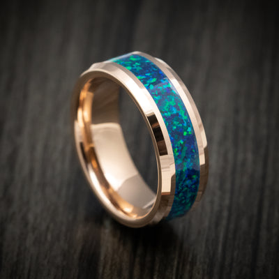 Golden Tungsten Men's Ring with Opal Inlay