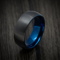 Black Tungsten Men's Ring with Anodized Blue Sleeve