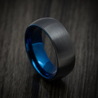 Black Tungsten Men's Ring with Anodized Blue Sleeve