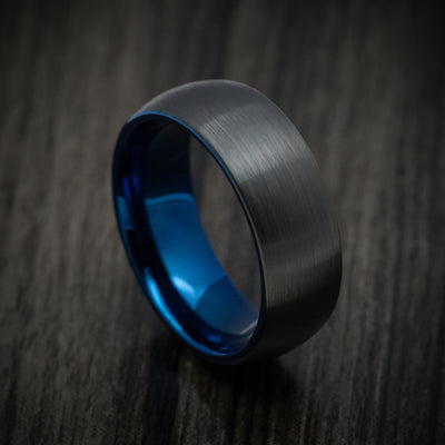 Black Tungsten Men's Ring with Anodized Blue Sleeve