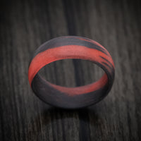 Carbon Fiber Men's Ring with Red Glow Marbled Design