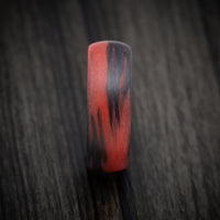 Carbon Fiber Men's Ring with Red Glow Marbled Design