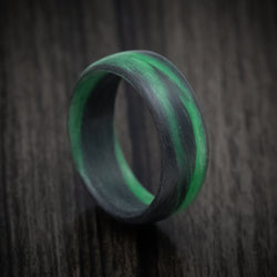 Carbon Fiber Men's Ring with Green Glow Marbled Design