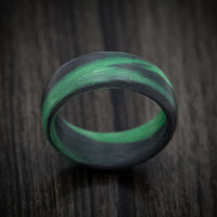 Carbon Fiber Men's Ring with Green Glow Marbled Design