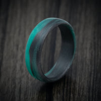 Carbon Fiber Men's Ring with Teal Glow Marbled Design
