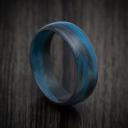 Carbon Fiber Men's Ring with Blue Glow Marbled Design