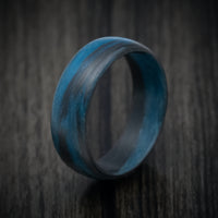 Carbon Fiber Men's Ring with Blue Glow Marbled Design
