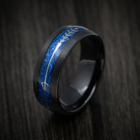 Black Tungsten Men's Ring with Blue Anodized Arrow Inlay