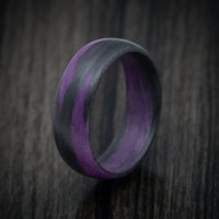 Carbon Fiber Men's Ring with Purple Glow Marbled Design