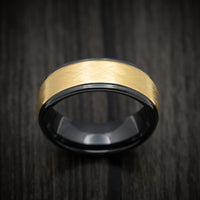 Black Tungsten Men's Ring with Yellow Gold Inlay