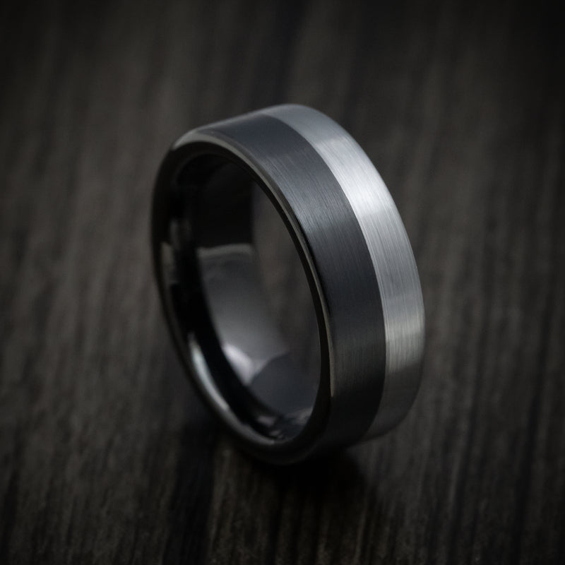 Black Tungsten Men's Ring with Grey Tungsten Accent